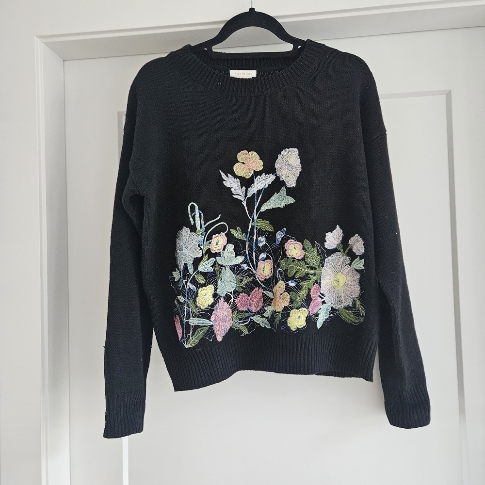 Foxiedox Black Sweater with Colorful Floral Embroidery